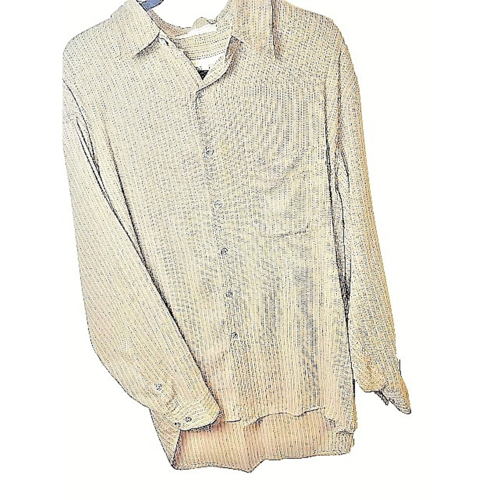 Perry Ellis Shirt Men's Large Brown Button down Long Sleeve Pocket‎ Cotton
